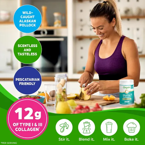 Vista 3 de Orgain - Polvo de péptidos de colágeno marino capturado en la naturaleza para mujeres y hombres, suplemento para el cabello, la piel, las uñas