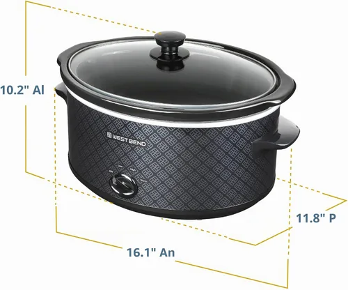 Vista 8 de West Bend Olla de cocción lenta manual de 6 cuartos estilo cerámica con olla de cerámica ovalada apta para lavavajillas y tapa de vidrio, dos Negro