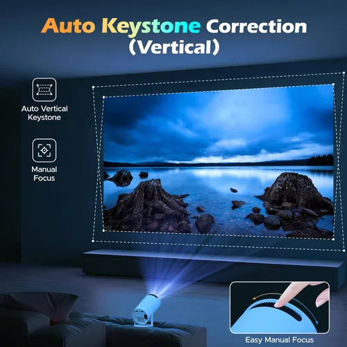 Vista 4 de Mini proyector con WiFi y Bluetooth, nativo 1080P, Keystone automático