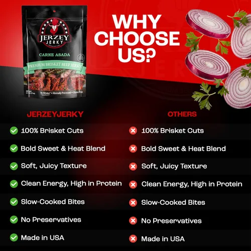 Vista 7 de Jerzey Jerky Carne Asada Brisket Jerky 2.5oz (2 Pack) – Bocadillos de carne de brisket asada con alto contenido en proteínas, sin gluten