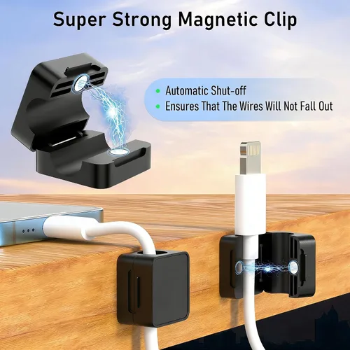 Vista 2 de ELZO Paquete de 12 clips magnéticos para cables, organizador de cables para gestión de cables, organizador de cables con adhesivo fuerte, magnético