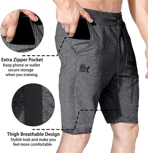 Vista 4 de BROKIG Pantalones cortos de entrenamiento de malla para hombre, pantalones cortos de entrenamiento para gimnasio, fisicoculturismo, pantalones