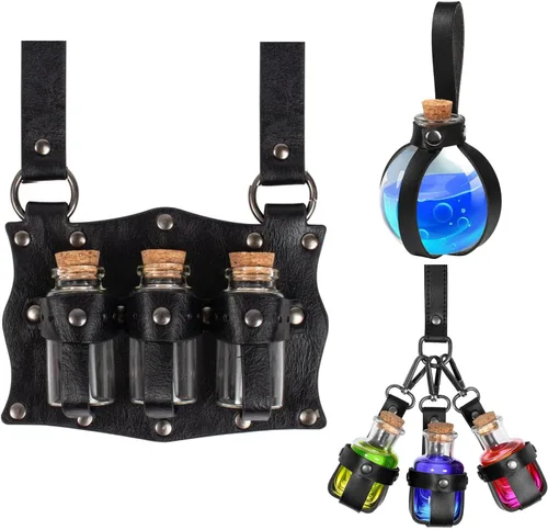 Vista 20 de SUMGOGO Botella mágica oscura de poción de corcho para Halloween, cosplay, feria Ren, accesorios de bruja, accesorios de disfraz, vaso redondo