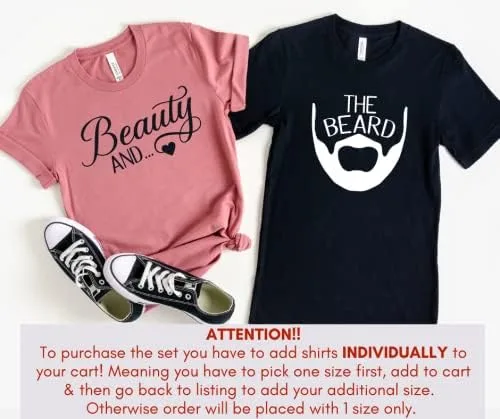 Vista 3 de Camisa de belleza y barba, Camisas para parejas para él y ella, Camisa de recién casados, Camisas de pareja comprometida, Camisas a juego