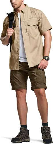 Vista 4 de CQR Camisas de trabajo de manga corta para hombre, camisetas tácticas militares Ripstop, para exteriores, UPF 50+, transpirable, para senderismo