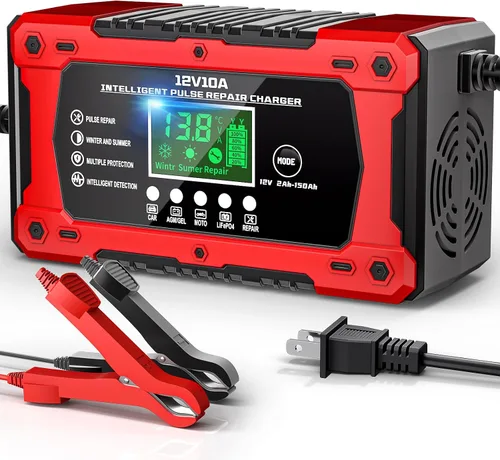 Vista 11 de Cargador de Batería 10A 12V Cargador de Batería de Coche Completamente Automático Inteligente con Pantalla LCD y Compensación de Temperatura