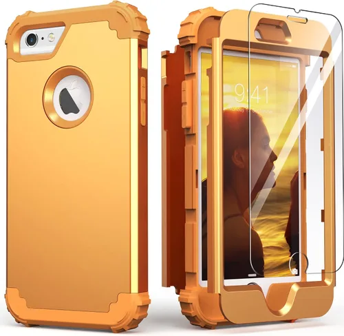 Vista 27 de IDweel Funda para iPhone 6S, funda para iPhone 6 con protector de pantalla, 3 en 1, resistente, absorción de impactos, cubierta de policarbonato