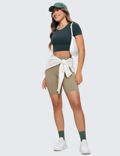 Vista 4 de CRZ YOGA Butterluxe - Camiseta corta de manga corta con doble forro para mujer, cuello redondo, casual, para entrenamiento, bonita camiseta básica