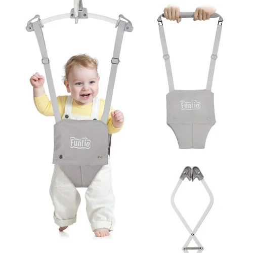 Vista 12 de FUNLIO Saltador de Puerta para Bebé de 6 a 24 Meses (con Abrazadera para Puerta), Saltador de Puerta para Bebé con Resorte Fuerte y Correa