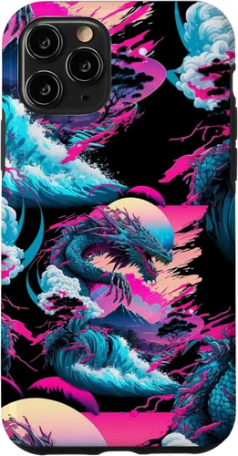 Vista 29 de Dragon Vaporwave Abstract Landscape Moon Tree Waterfall Case for iPhone 17