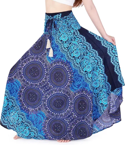Vista 25 de Lannaclothesdesign - Falda larga para mujer de estilo bohemio, gitano, hippie, ropa de falda boho Rosa doble negra