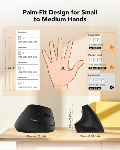 Vista 7 de KYSONA Ratón ergonómico inalámbrico, mouse vertical Bluetooth, DPI ajustable de 5 niveles, ratones con interruptor silencioso de 2.4 G para Windows