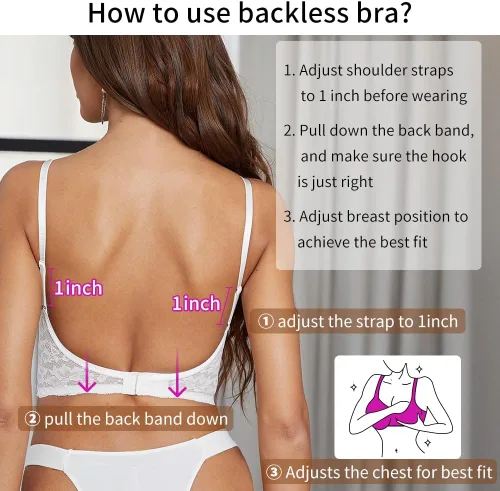 Vista 5 de Women's Low Back Bra Push Up Deep V Backless Bra Lace Underwire Convertible Bra