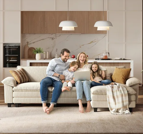 Vista 58 de LINSY HOME Cloud Sofa - Silla decorativa con tumbona otomana para interiores, sofá de pana perfecta para sala de estar, apartamento, oficina, beige