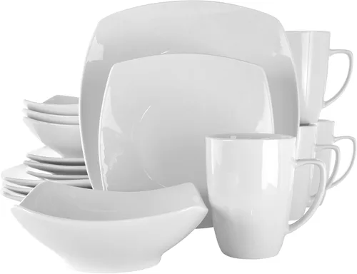 Vista 5 de Elama Marshall - Vajilla de porcelana de 16 piezas, color blanco