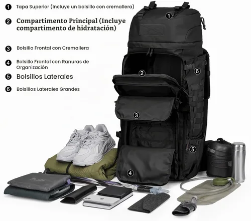 Vista 5 de Mardingtop - Mochila de 75L Molle para senderismo con estructura interna, con cubierta para la lluvia, para campamentos, viajes de mochilero, viajes
