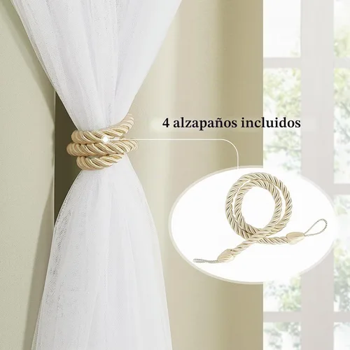 Vista 6 de Beige Blackout Curtains with White Sheer Overlay for Bedroom/Living Room