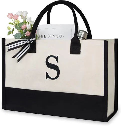 Vista 17 de TOPDesign Personalized Initial Canvas Beach Bag, Monogrammed Gift Tote Bag for Women
