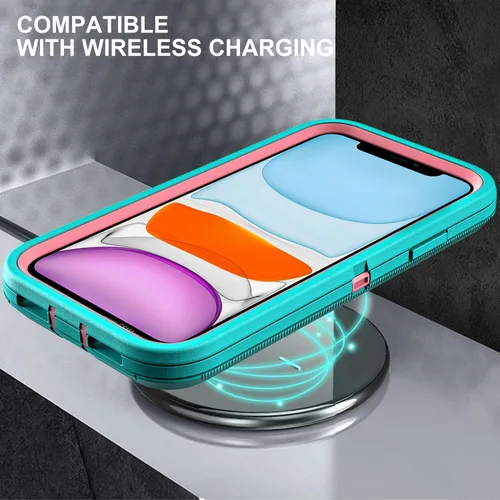 Vista 6 de YKHJKLEC Funda para iPhone 11, grado militar 3 en 1, resistente a los golpes, a prueba de caídas, polvo con 2 protectores de pantalla de vidrio Azul