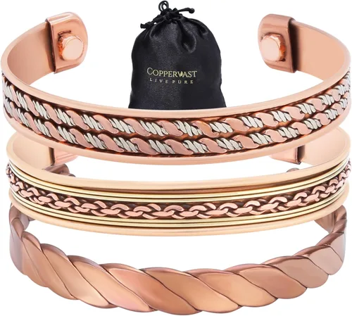 Vista 44 de Pulseras de cobre para hombres y mujeres Juego de 3 con caja de regalo Hecho a mano 100% cobre Regalo para mujeres y hombres