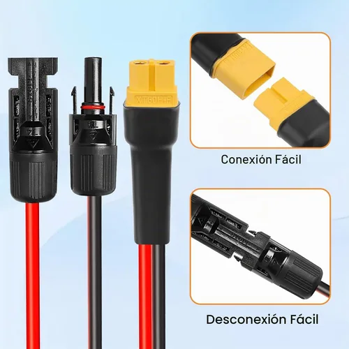Vista 6 de Cable de extensión solar XT60 de 10 AWG 2 3 6 10 15 20 25 35 40 50 75 100 pies XT60 adaptador de conector de extensión solar más grueso cable hembra