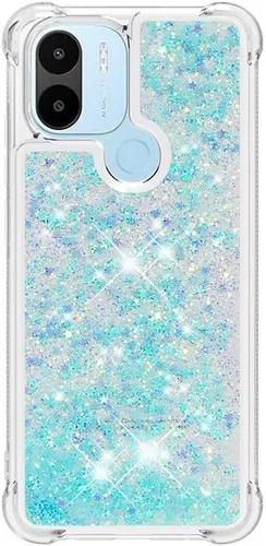 Vista 7 de Funda de silicona transparente con purpurina para Xiaomi Redmi A1 Bling Liquid Clear Star Heart Silicone Bumper a prueba de golpes, funda Azul