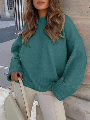Vista 34 de LOGENE Suéter de gran tamaño para mujer, cuello redondo, manga larga, suave, mullido, suéter de punto 2025 para otoño e invierno