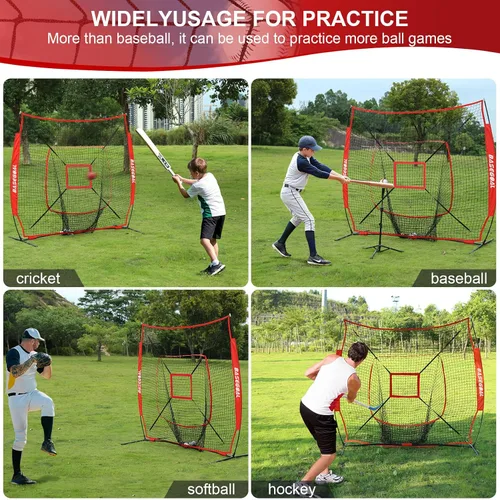 Vista 6 de BaseGoal Red de práctica de sóftbol de béisbol de 7 x 7 pies, respaldo de béisbol, con camiseta de bateo, para golpear lanzar, batear, atrapar