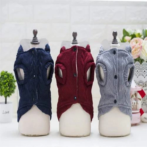 Vista 5 de Rdc Pet Clothes - Suéter de lana con gorro para perros y gatos, abrigo cálido de forro polar de cuello alto para invierno (S, azul clásico)