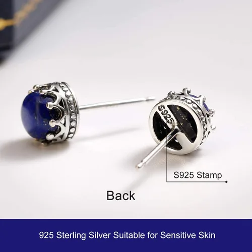 Vista 4 de Jeeless - Pulsera de plata de ley 925 con diseño de lirio del valle + pendientes de lapislázuli con diseño de corona para mujer