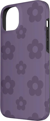 Vista 2 de Funda bohemia estética para iPhone 14 Plus con diseño de margaritas y flores hippie violeta claro