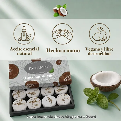 Vista 6 de SWCANDY Vaporizadores de ducha de coco y menta, paquete de 8, cuidado Blanco Coconut
