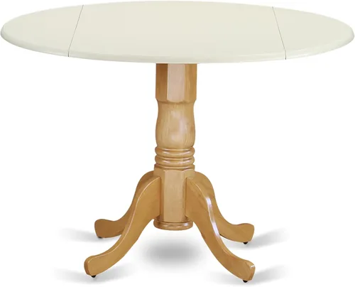 Vista 26 de East West Furniture DLT-BLK-T mesa de comedor redonda - con tapa redonda y 2 hojas desplegables y pata de pedestal, 42x29.5 pulgadas, acabado negro