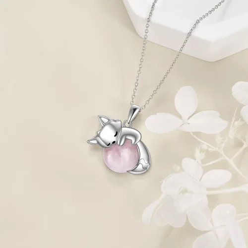 Vista 4 de Vadmans Collar de gato con perla de cuarzo rosa de plata esterlina