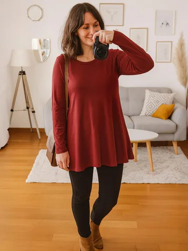 Vista 5 de AWULIFFAN Blusa tipo túnica holgada de manga larga con cuello redondo para mujer