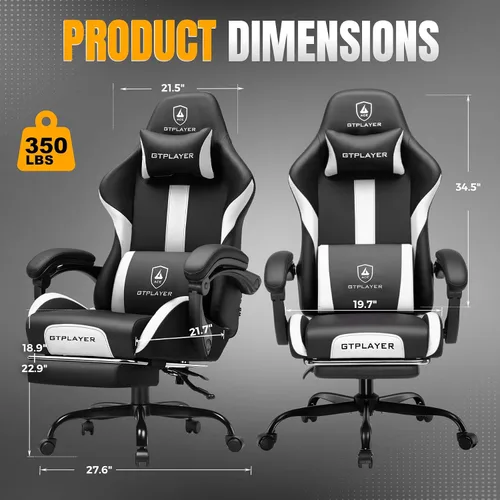 Vista 3 de GTPLAYER Silla de juegos con cojín de resorte de bolsillo, silla de oficina de cuero con respaldo alto ergonómico y soporte lumbar para aliviar