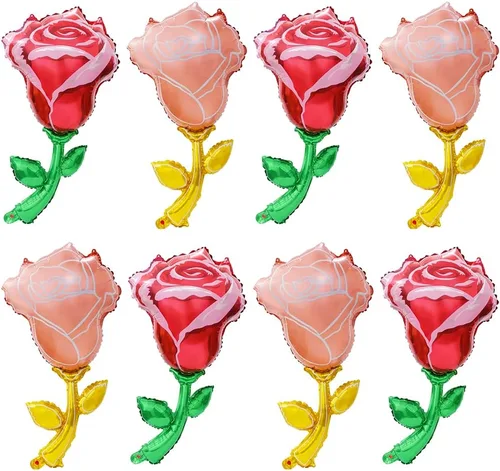 Vista 15 de Globos de rosas rojas 3D para decoración de flores para niñas, suministros de princesa rosa, decoración romántica, paquete de 6 globos de papel