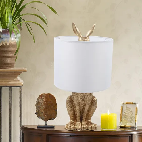 Vista 3 de Lámpara de conejo LED dorada moderna con bombilla E27, accesorios de iluminación de mesita de noche para oficina, sala de estar, comedor