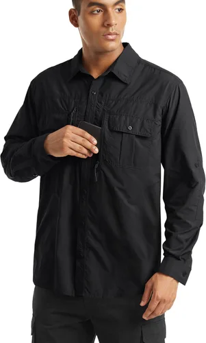 Vista 2 de TACVASEN Camisa de pesca de manga larga para hombre, de secado rápido Negro