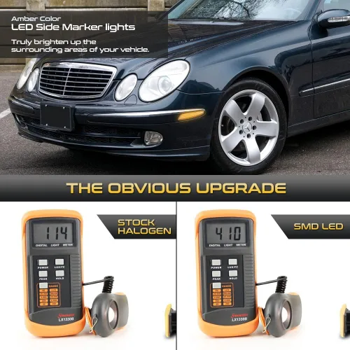 Vista 3 de VIPMOTOZ Luces de marcador laterales LED delanteras compatibles con Mercedes Benz W211 Clase E E320 E350 E500 E55 AMG carcasa cromada lente