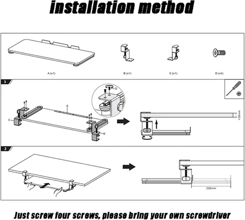 Vista 6 de Bandeja de teclado con abrazadera para teclado debajo del escritorio, extensor de mesa y escritorio extraíble debajo del escritorio, mientras