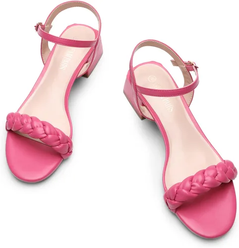 Vista 3 de DREAM PAIRS Zapatos de tacón bajo para mujer con correa de tobillo y puntera abierta trenzada, tacón grueso, sandalias de tacón grueso para fiestas