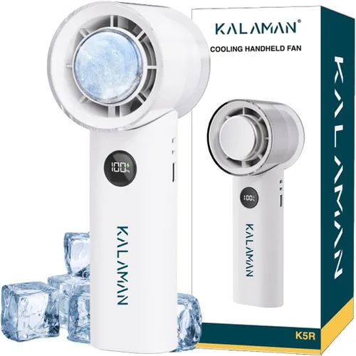 Vista 8 de KALAMAN Ventilador portátil de mano con enfriador de hielo, ventilador personal recargable de 5000 mAh, mini ventilador de bolsillo de 12000 RPM