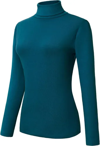 Vista 2 de Urban CoCo Camisetas de manga larga con cuello alto para mujer, ajustadas, básicas, elásticas