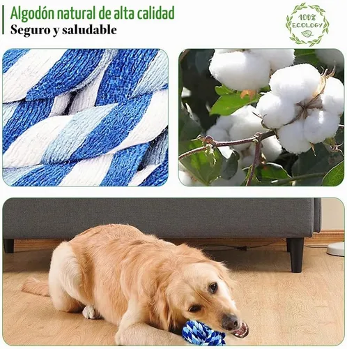 Vista 4 de Juguete masticable para mascotas, cuerda de algodón con tejido de nudos, bola pequeña para perros y gatos, paquete 3 en uno