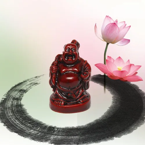 Vista 9 de Juego de 6 figuras de Buda sonriente de la suerte feliz de Buda, 1 pulgada, color rojo