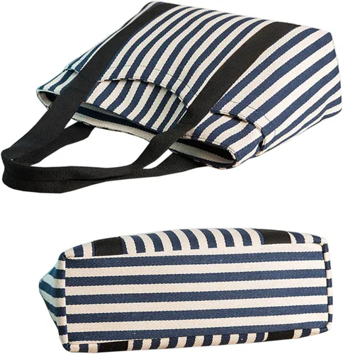 Vista 4 de Lavogel - Bolso de lona a rayas con asa superior para mujer