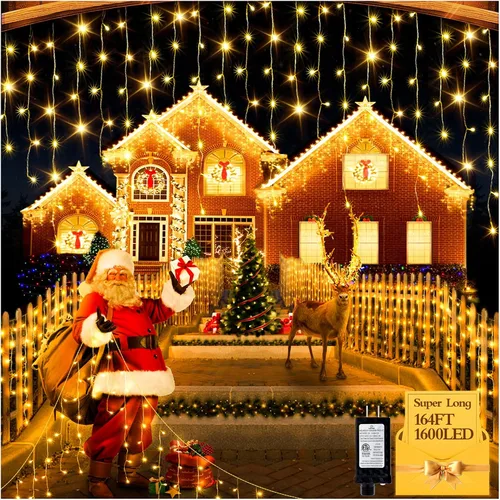 Vista 29 de FLVOECN 480 luces LED de Navidad de 49 pies, enchufables, 8 modos con temporizador, luces de hielo regulables, para exteriores, impermeables
