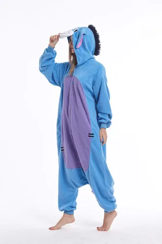Vista 7 de Donkey Animal - Pijama unisex de una pieza para adultos disfraz de cosplay para hombres y mujeres talla XL Burro azul