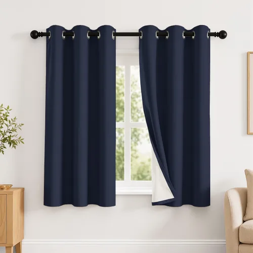 Vista 18 de 2 paneles de cortinas 100% opacas, de peso medio, con aislamiento térmico y ojales para dormitorio, sala de estar, tratamiento de ventana
